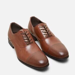 MENS KENNETH COLE Dark Brown Mahogany Leather Derby Oxford Lace Up Shoes 8.5